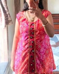 Red Floral Print Kurta Umbrella Plazo Set