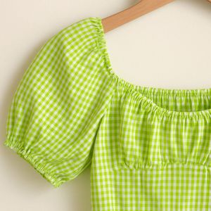 Green And White Checkered Cropped Top