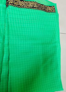 Simple Green Colour Saree Along With Blouse