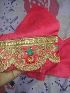 Beautiful Pink &amp; Cream Color Saree With Blouse