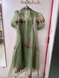 Green Embroidered Sheer Dress