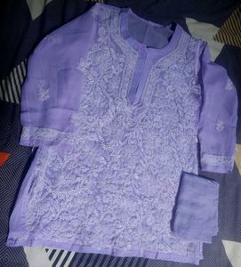 Lavendar Chikankari Short Kurti