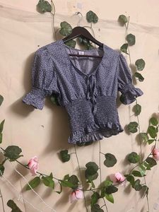 Floral Tie-Front Smocked Blouse