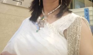 Trendy Beads Work Sari With Sleevless Blouse
