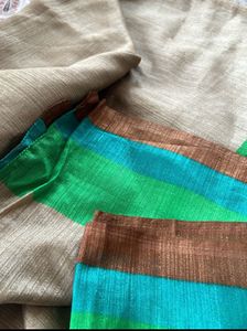 Beautiful Sari in Beige Color,Multicoloured Border