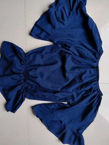 Blue Ruffle Sleeve Top