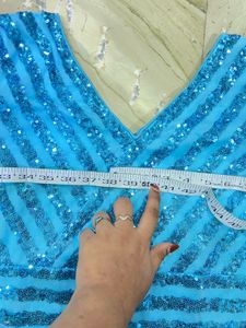 Aqua Blue Sequin Embellished Gown