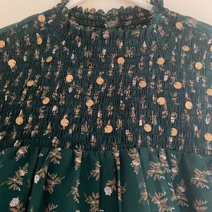 Boho Floral Smocked Peasant Top – Sheer Forest Gre