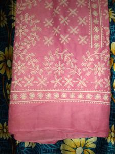 Pink &amp; White Embroidered Fabric