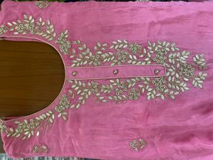 Pink Bead Studded Kurta Set With Plazo And Dupatta