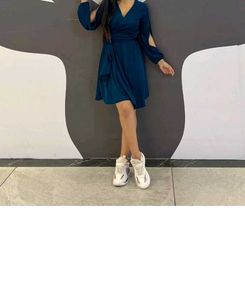 Blue V-Neck Wrap Mini Dress