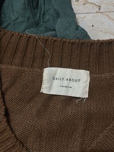 Brown V-Neck Knit Sweater