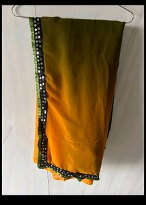 Mehandi And Yellow  Double  Color  Saree