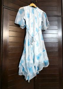 AND White &amp; Blue Floral Asymmetric Dress
