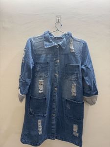 Distressed Denim Duster Jacket