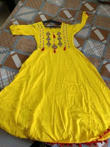 Yellow Embroidered Anarkali Kurti
