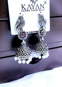Silver Bird Jhumka Earrings
