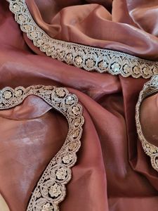 Customised Glossy Organza Saree Copper Colored