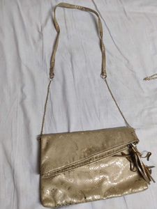 Gold Snake Print Sling Bag