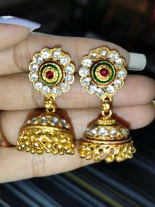 Golden, Stone Earrings