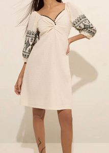 “Bombay Paisley” Embroided Off White Dress