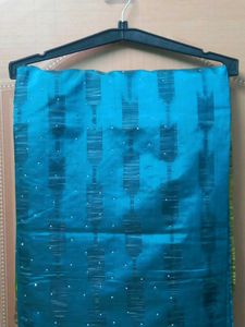 Bluish Seagreen Saree With Stitched Blouse