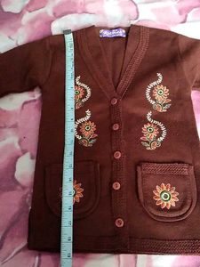 Embroidered Brown Cardigan