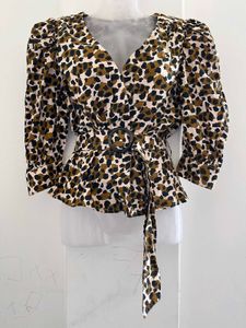 Leopard Print Tie-Waist Blouse