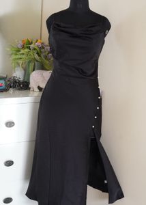 Black Satin Cowl Neck Dress