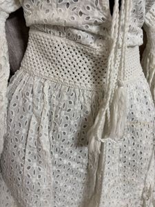 Boho Eyelet Lace Mini Dress with Crochet Waist