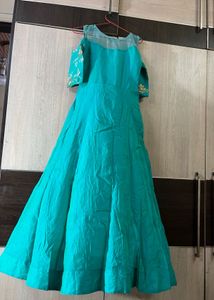 Teal Floral Embroidered Anarkali Dress with Dupatt