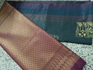 Elegant steel grey and maroon saree