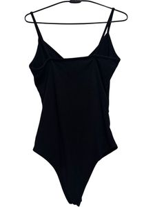 COMBO- black primark bodysuit, blue denim shorts
