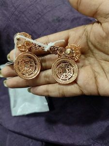 Rose Gold-Diamonds Pendant With Earings Set