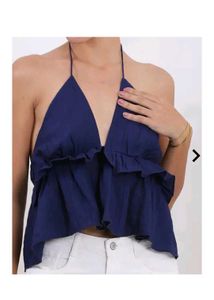 Navy Blue Ruffle Halter Top