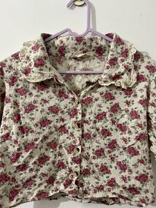 Floral Collar Crop Top/ Size: M