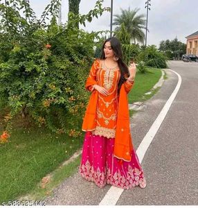 Orange &amp; Pink Embroidered Suit