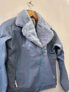 Avant Garde Blue Faux Leather Jacket
