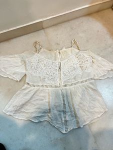 Lace Trim Cold Shoulder Top