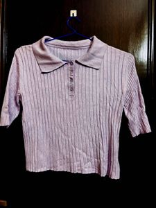 Lilac Ribbed Polo Top