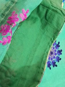 Embroidered Green Saree with out blouse