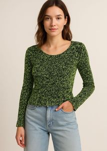 Green & Black Knit Cropped Top