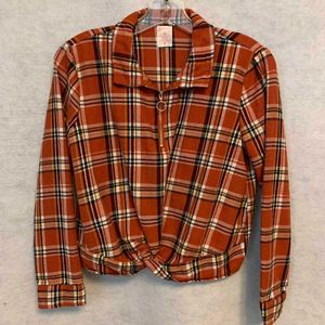 Orange Checkered Tie-Knot Shirt for Women