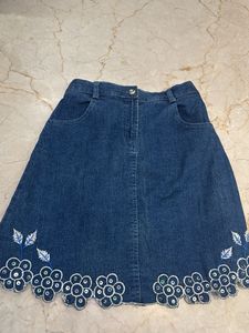 Denim Embroidered Skirt