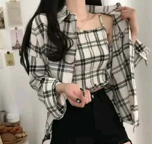 Trendy Plaid Top & Shirt Set