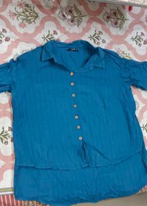 Beautiful Blue Colour High Low Shirt Pattern Top