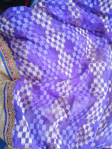 Purple Checked Pattern Saree