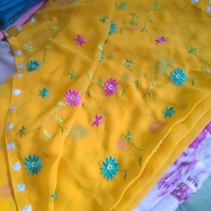 Embroidered Yellow Saree