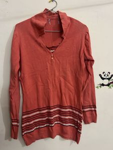 Coral Striped Knit Top