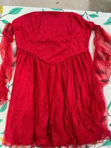 Sparkly Red Mini Dress with Sleeves